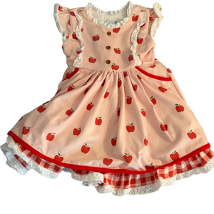 Love and Grow Clothing Co. Girls Apple Dress Lace Trim 3T Pink Red